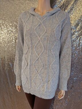 Fashion Concepts Blue Confetti Donegal Cable Knit Hooded Sweater